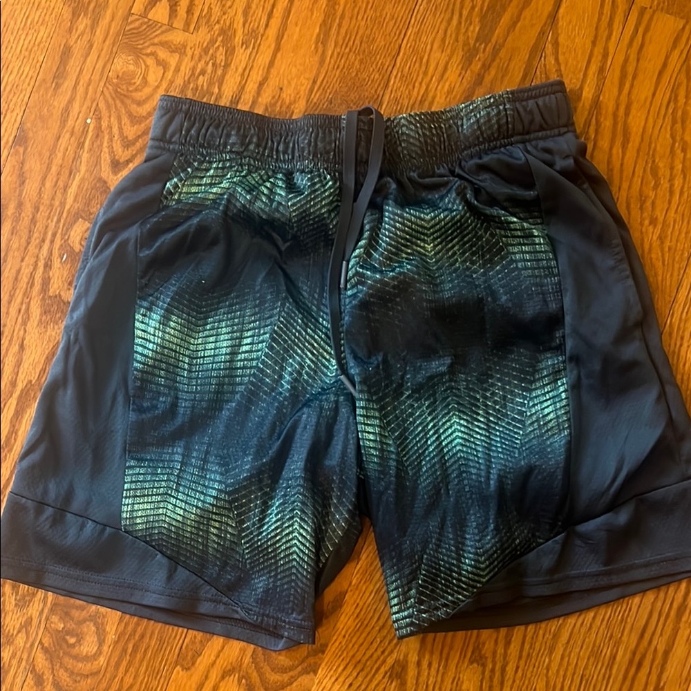 Black and Green Patterned Athletic Shorts